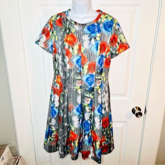 Catherine Malandrino Vondie Print Scuba Fit Flare Dress Pleated Floral 10 - Picture 5 of 12